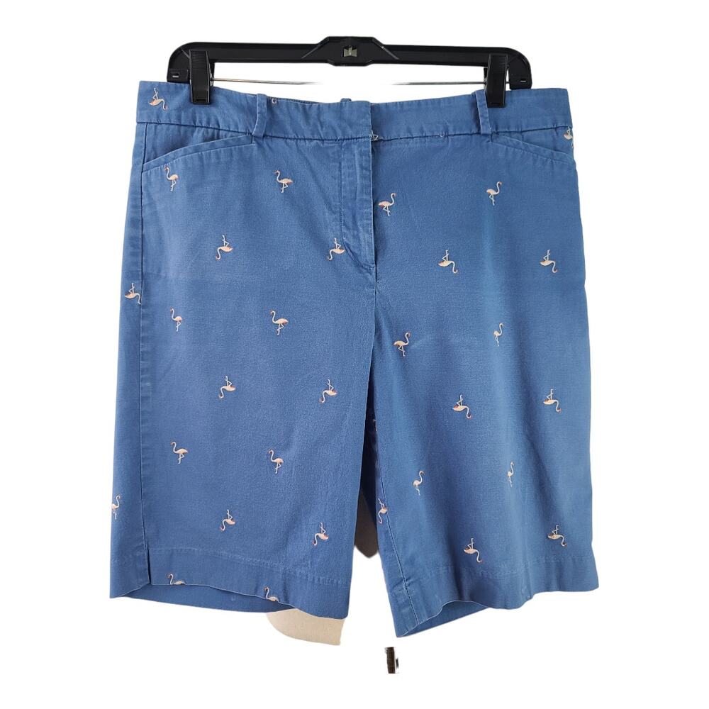 Talbots Light Blue Pink Embroidered Flamingo Shorts Size 12